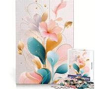 Rompecabezas Abstracto Floral en Tonos Pastel, Verde Azulado y Dorado para Adultos, 1000 Piezas, para Fortalecer la Memoria, Actividad para el hogar, Bordes limpios, Regalo Festivo (38x26cm)