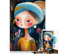 Rompecabezas Abstracto Niña ingenua con una Perla de Estilo Moderno, 1000 Piezas, de Gran dificultad Juguete de lógica para Fortalecer los Lazos afectivos Bordes definidos Regalo Ideal (38x26cm)