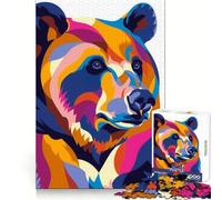 Rompecabezas Abstracto Plano Pop Bear de 1000 Piezas para Adolescentes, Juguete de lógica Mental, Escape Tranquilo, Arte de Borde Fino, Coleccionable (38x52cm)