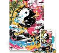 Rompecabezas Abstracto Yin Yang Graffiti de 1000 Piezas para Adolescentes Juego de Habilidades mentales Corte láser para un Ajuste Actividad grupal Relajante para Interiores (38x26cm)