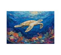 Rompecabezas acolchado de 300 piezas con diseño de tortuga marina oceánica para adultos, rompecabezas de madera con estampado de vida marina costera, decoraciones de patrón submarino para fiestas de