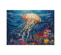 Rompecabezas acolchado de medusas oceánicas para adultos, 500 piezas, rompecabezas impresos de madera de vida marina costera, decoraciones de patrón submarino para fiestas de entretenimiento