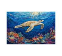 Rompecabezas acolchado de tortuga marina oceánica para adultos, 1000 piezas, rompecabezas impresos de madera de vida marina costera, decoraciones de patrón submarino para fiestas de entretenimiento