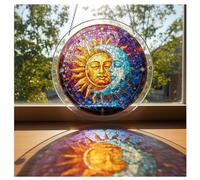 Rompecabezas acrílico de sol y luna para colgar en la ventana, rompecabezas de 7.1 pulgadas para adultos, arte acrílico impreso UV de doble cara, decoración única de jardín y regalo de cumpleaños para