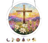 Rompecabezas acrílicos para colgar en la ventana, atrapasueños manchados únicos, rompecabezas de Jesús, colibrí, decoración de jardín, rompecabezas para colgar en casa, jardín (multicolor C 7.4