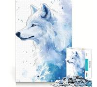 Rompecabezas Acuarela de Lobo Blanco y Azul para Adolescentes 1000 Piezas Divertido Juego de Memoria Superficie Lisa sin Rebabas Regalo de cumpleaños Juguete para ejercitar la Mente (50x75cm)