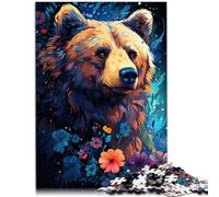 Rompecabezas adulto 1000 piezas de oso negro entre las flores rompecabezas DIY juguetes 26 x 38 cm con cartel surtido y hoja de preguntas para adolescentes de 14 años y más