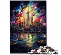 Rompecabezas adulto 2000 piezas New York Skyline difícil rompecabezas duro Lista de deseos de Navidad con Papá Noel 27.56 pulgadas x 39.37 pulgadas Adecuado para adolescentes de 14 años y mayores