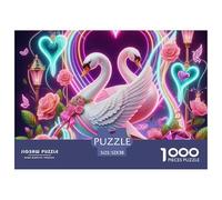 Rompecabezas Adultos Cisne 1000 Piezas - Cisne Corazón Neón, Antiestrés, Juego Familiar Difícil 52x38cm
