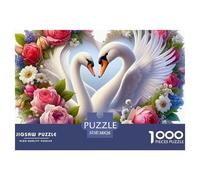 Rompecabezas Adultos Cisne 1000 Piezas - Cisne Rosa Corazón Guirnalda, Extremadamente Difícil, Decoración Pared 38x26cm
