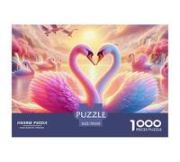 Rompecabezas Adultos Cisne 1000 Piezas Papel Reciclado - Cisne Rosa Corazón, Difícil, Idea Regalo 70x50cm