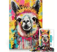 Rompecabezas Alpaca Pop Art de 1000 Piezas para decoración del hogar Juego cognitivo Divertido Componentes Resistentes y de Corte Limpio Momento de Tranquilidad y Ejercicio Mental en casa (38x52cm)