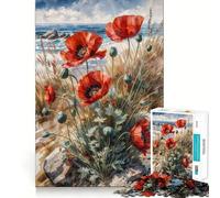 Rompecabezas Amapolas Rojas Junto al Mar, 1000 Piezas para Adultos, fortalece la Memoria, alegría en Grupo, Bordes limpios, Regalo Elegante (38x52cm)