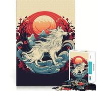 Rompecabezas Amaterasu Wolf para Adultos de 1000 Piezas Juego Divertido y Relajante Corte láser Tiempo de Tranquilidad y Ejercicio Mental en casa (38x26cm)