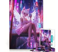 Rompecabezas Angel in Neon City de 1000 Piezas para Adultos,Mejora Mental,Juego,Corte láser para un Ajuste, diversión Familiar Nocturna (38x52cm)