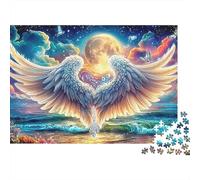 Rompecabezas Angel Wings Moon 1000 Piezas Adultos Alas Ángel Luna Fantasía Premium Grueso Resistente Vibrante Desafiante Alivio Estrés Juego 38x26cm/1000pzs