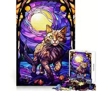 Rompecabezas Anggora Cat Moon Stain de 1000 Piezas para Adultos, Juguete de lógica Fuerte, Alivio de la ansiedad, Borde Transparente, Regalo para Festivales 50x75cm