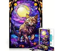 Rompecabezas Anggora Cat Moon Stain de 1000 Piezas para Adultos Mejora la Memoria, Momentos de Calidez, ensamblaje de imágenes, Obra de Arte 38x26cm