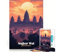 Rompecabezas Angkor Wat Sunset de 1000 Piezas para Adultos Juego de Memoria Cerebral Encaje Huecos Actividad Relajante para un Descanso Mental (50x75cm)
