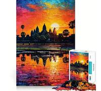 Rompecabezas Angkor Wat Sunset para Adolescentes,1000 Piezas,Juego de Memoria Mental,Cierre Seguro,sin Piezas Sueltas,Ideal para Viajar, (38x26cm)