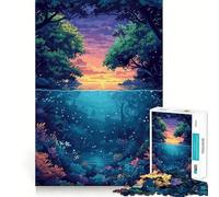 Rompecabezas Anime Bosque Río Amanecer para Adolescentes 1000 Piezas Mejora Mental Juego Tamaño Uniforme Piezas Precisas Diversión Familiar Actividad Nocturna (38x26cm)