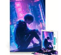 Rompecabezas Anime Boy in Neon City,1000 Piezas,Juego Divertido sin Rebabas,Piezas de Corte Limpio,portátil,Ideal para Viajar (50x75cm)