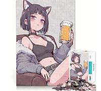 Rompecabezas Anime Cat Girl Beer 1000 Piezas,diversión Garantizada,tecnología Avanzada de Corte láser,Juguete de Entretenimiento para Interiores (38x52cm)
