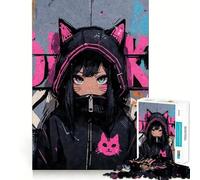 Rompecabezas Anime Cat Girl Graffiti de 1000 Piezas,Juego cognitivo Divertido,Troquelado de Alta precisión, aliviar el estrés (50x75cm)