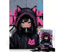 Rompecabezas Anime Cat Girl Graffiti para Adultos, 1000 Piezas, Mind Power Restful Escape, Bordes Uniformes, (50x75cm)