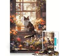 Rompecabezas Anime Florist Sleeping Cat de 1000 Piezas para Adolescentes Juego para estimular la Mente Montaje Firme y Seguro Actividad Nocturna Divertida para Toda la Familia (50x75cm)