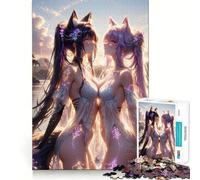 Rompecabezas Anime Fox Girls Sunset de 1000 Piezas Juguete para desarrollar la Capacidad cognitiva Superficie Lisa y sin Rebabas Actividad Relajante para Grupos en Interiores (38x26cm)