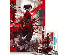 Rompecabezas Anime Girl Blood Red Ninja 1000 Fun Play Tecnología Avanzada de Corte láser Juguete de Entretenimiento para Interiores (50x75cm)