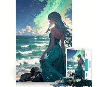 Rompecabezas Anime Girl by The Sea,1000 Piezas,Juego de concentración Mental,Corte de precisión,Bordes Suaves,Juego para Crear Conexiones significativas (38x26cm)