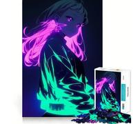 Rompecabezas Anime Girl Neon Glow para Adultos,1000 Piezas,Juego Think Boost,Estructura de Encaje precisa,fácil de Aprender,diversión para Toda la Familia (38x52cm)