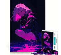 Rompecabezas Anime Girl Neon Pink Glow de 1000 Piezas,Juguete de construcción Focus Building Toy,Ajuste Huecos,Actividad gratificante para días lluviosos (38x52cm)