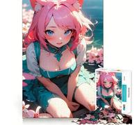 Rompecabezas Anime Girl Sea of The Flowers de 1000 Piezas Juego de concentración Mental Corte de precisión Bordes Lisos Actividad Absorbente para Noches tranquilas (38x26cm)