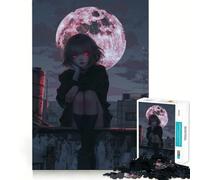 Rompecabezas Anime Girl Under Blood Moon 1000 Think Boost Game Tight Lock No Loose Pieces Interactive Brain Challenge para el hogar (38x52cm)