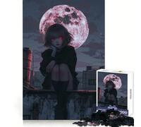 Rompecabezas Anime Girl Under Blood Moon para Adolescentes 1000 Piezas Entrenamiento Inteligente Tiempo Libre Feliz Corte Impecable Feliz Navidad (38x52cm)