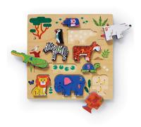 Rompecabezas apilable de madera Crocodile Creek, 10 piezas de animales gruesos y base de dos lados con escena de juego para ni os de 2 a os en ad