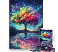 Rompecabezas Árbol Arcoíris Cielo Nocturno 1000 Piezas para Adolescentes Fortalece la Memoria Diversión Relajante Bordes Lisos Lista de Deseos de Papá Noel (38x52cm)