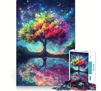 Rompecabezas Árbol Arcoíris Cielo Nocturno 1000 Piezas para Adolescentes Fortalece la Memoria Diversión Relajante Bordes Lisos Lista de Deseos de Papá Noel (38x52cm)