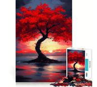 Rompecabezas Árbol Rojo al Atardecer para Adolescentes, 1000 Piezas, Mejora la Memoria, Relajante, Divertido, Corte Premium, Regalo Elegante (38x52cm)