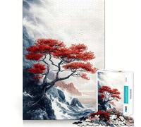 Rompecabezas Árbol Rojo en el Acantilado para Adolescentes, 1000 Piezas, Mejora la Memoria, Momento de Serenidad, Corte Premium, Regalo de Cumpleaños (50x75cm)