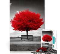 Rompecabezas Árbol Rojo y Banco, 1000 Piezas para Adultos Ayuda a Mejorar la Memoria y Alivia la ansiedad Diseño artístico para armar Regalo Ideal (38x52cm)