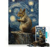 Rompecabezas Ardilla bajo la Noche Estrellada de 1000 Piezas para Adolescentes Juguete Mental para aliviar la ansiedad Corte Premium Regalo Elegante 50x75cm