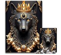 Rompecabezas Art Déco de Lobo Negro Dorado de 1000 Piezas para Adultos, Rompecabezas de cartón para Adolescentes y jóvenes, Regalo Ideal de cumpleaños y Vacaciones, 26x38cm/10,23x14,96 Pulgadas
