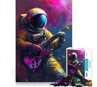 Rompecabezas Art Déco de un Astronauta con Guitarra, 1000 Piezas para Adultos Mejora la Memoria, relaja la Mente Bordes precisos Lista de Deseos de Papá Noel 50x75cm