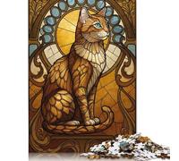 Rompecabezas Art Nouveau de 500 Piezas con diseño de Gato en vitral. Rompecabezas para Adultos. Juegos creativos de Madera. Juguetes educativos. Decoración para el hogar. 500 Piezas (52 x 38 cm).