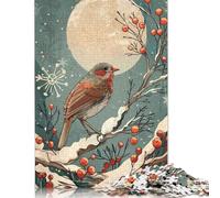 Rompecabezas Art Nouveau de pájaro nevado en Invierno, 100% cartón Reciclado, Rectangular, para Adultos y niños, 1000 Piezas (75 x 50 cm)