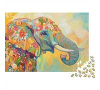 Rompecabezas Arte Elefante Colorido 1000 Piezas Adultos Elefante Colorido Flores Arte Premium Grueso Resistente Vibrante Desafiante Duro Alivio Estrés 38x26cm/1000pzs